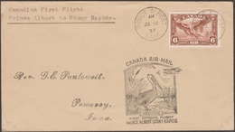 Canada 1938. Lettre Par Courrier Aérien. Premier Vol. Prince Albert à Destination De Stony Rapids. Pélican Et Hydravion - Pelicans