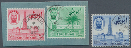 Abu Dhabi: 1964 'Sheikh Shakhbut Bin Sultan' 1r., 5r. And 10r. All USED IN BAHRAIN, 1r. And 5r. Tied - Abu Dhabi