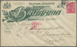 Aden: 1915 "Egyptian Cigarette Manufactory BRITANNIA In ADEN": Two Advertising Envelopes (one In Bro - Aden (1854-1963)