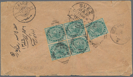 Bahrain: 1898 Cover From Bahrain To Cairo Via Bombay-Aden And Suez, Franked On The Reverse By India - Bahrein (1965-...)