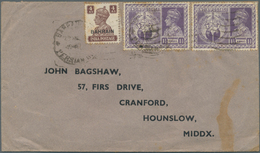 Bahrain: 1946 Cover To England Bearing Mixed Franking Of Bahrain KGVI. 1942-45 4a. Brown In Combinat - Bahrein (1965-...)