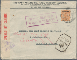 Birma / Burma / Myanmar: 1941, Service Suspended Mail To Singapore: KGV 2 Sh. 6d With Perfin "EAC" ( - Myanmar (Burma 1948-...)