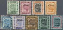Brunei: 1908/1916, 'Huts And Canoe' Colour Changes Nine Different Stamps Incl. 5c. Orange, 8c. Grey - Brunei (1984-...)