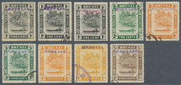 Brunei: Japanese Occupation, 1942, 1 C. With Violet Ovpt. (2), With Red Ovpt., 2 C. Green, 2 C. Oran - Brunei (1984-...)