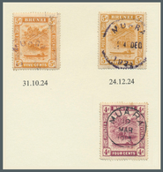 Brunei - Stempel: MUARA (type D2 State III): 1924, ‘bush Huts And Canoe’ 5c Orange Two Singles With - Brunei (1984-...)
