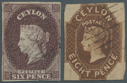 Ceylon / Sri Lanka: 1857-59 QV 6d. Purple-brown And 8d. Brown Both Used, With Complete To Wide Margi - Sri Lanka (Ceylon) (1948-...)