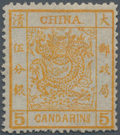 China: 1878, Large Dragon Thin Paper 5 Ca. Orange, Unused Mounted Mint (Michel Cat 570.-). - 1912-1949 Republik