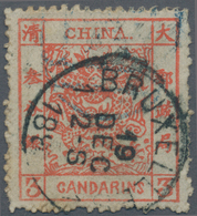 China: 1885, Large Dragon Thick Paper Rough Perforation (Chan Type IV) 3 Ca. Canc. Faint Blue Large - 1912-1949 République