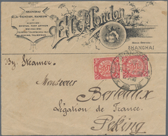 China: 1898, Coiling Dragon 2 C. Vertical Pair Tied Large Dollar "SHANGHAI 17 JAN 99" To Front Cover - 1912-1949 République