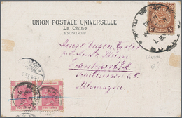 China: 1898, Coiling Dragon 4 C. Brown Tied Lunar Dater "CANTON 17 MAR 99" To Ppc In Combination W. - 1912-1949 République