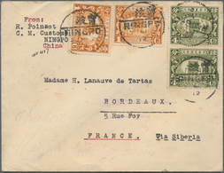 China: 1929, Sun Yat-Sen 1 C. (2), 4 C. (pair) Tied Four Strokes Bisected Bilingual "NINGPO 3 MAR 29 - 1912-1949 République