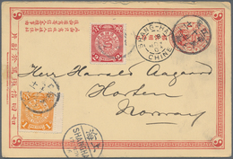 China - Ganzsachen: 1898, CIP 1 C. Message Part, Uprated Coiling Dragon 1 C. (interpanneau Copy), 2 - Postcards