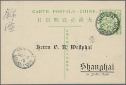 China - Ganzsachen: 1908, Card Square Dragon 1 C. Canc. "SHANGHAI LOCAL POST A DEC 1 10", The "A" Be - Ansichtskarten