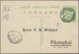 China - Ganzsachen: 1908, Card Square Dragon 1 C. Canc. "SHANGHAI LOCAL POST A DEC 1 10", The "A" Be - Cartes Postales