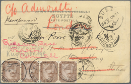 China - Incoming Mail: 1904, Egypt, 1 M. Brown Vertical Strip-4 Tied "Alexandria 26.5.04" To HMS Mor - Sonstige & Ohne Zuordnung