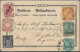 China - Besonderheiten: 1902, Picture Postcard Franked With Stamp From Six Foreign Post Offices In T - Sonstige & Ohne Zuordnung