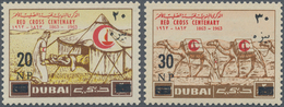Dubai: 1964 Red Cross Provisionals 20n.p. On 2n.p. And 30n.p. On 3n.p., Both Mint Never Hinged, Fres - Dubai