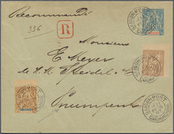Französisch-Indochina: 1897. Registered Indo-China Postal Stationery Envelope 15c Blue Upgraded With - Ungebraucht