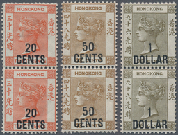 Hongkong: 1885, Vertical Pairs Of 20c. On 30c. Orange-red, 50c. On 48c. Yellowish Brown And $1 On 96 - Other & Unclassified