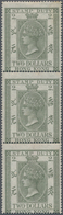 Hongkong - Stempelmarken: 1874 Postal Fiscal $2 Olive-green, Vertical Strip Of Three, Mint Never Hin - Postal Fiscal Stamps