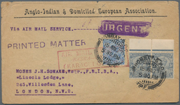 Indien: 1911-22 KGV. 3p. Slate Top Marginal Pair, Left Hand Stamp Showing Variety "Rs" Flaw, Used Al - 1852 District De Scinde