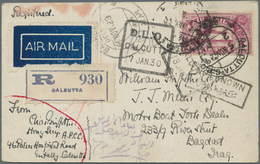 Indien: 1929 AIR 8a. Purple With "REVERSED SERIF On 2nd I Of INDIA", Used On Registered "Aero-Philat - 1852 District De Scinde