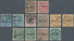 Indien - Dienstmarken: 1866-72 Set Of 10 QV Stamps With Small "Service" Ovpt. Plus Two Varieties, Wi - Timbres De Service