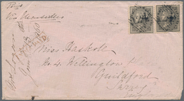 Indien - Used Abroad: ADEN CAMP 1859: India 1856 4a. Grey-black, Two Singles, Used From ADEN CAMP To - Sonstige & Ohne Zuordnung