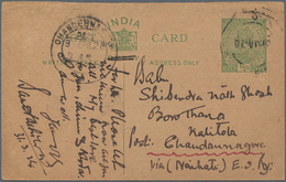 Indien - Used Abroad: 1926/1928 CHANDERNAGORE, FRENCH INDIA: Two Indian Postal Stationery Cards KGV. - Sonstige & Ohne Zuordnung