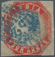 Indien - Used Abroad: DANISH POSSESSION (formerly) 1854: India Lithographed 4a. Blue & Red From The - Sonstige & Ohne Zuordnung