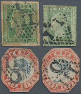 Indien - Used Abroad: FRENCH INDIA 1854-55: Four Indian Stamps Used In PONDICHERRY, With Two Singles - Sonstige & Ohne Zuordnung