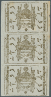 Indien - Feudalstaaten: JAMMU & KASHMIR 1884 Telegraph Stamp 2a. Sepia, Vertical Strip Of Three, Unu - Sonstige & Ohne Zuordnung