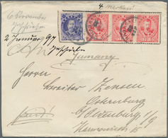 Japan: 1896, Princes 2 S. (strip-3) And 5 S. Tied "NAGASAKI 25 SEP 96" To Cover To Germany W. Arriva - Gebraucht