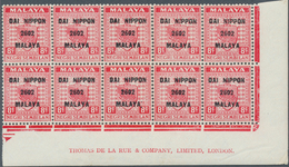 Japanische Besetzung  WK II - Malaya: 1942, 8c. Scarlet, Marginal Block Of Ten (separated) From The - Malaysia (1964-...)