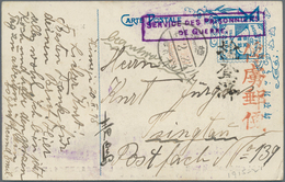 Lagerpost Tsingtau: Matsuyama, 1915, Ppc With Boxed "SDP /DG.", Red. Vertical S. L. "POW Mail" And B - Deutsche Post In China