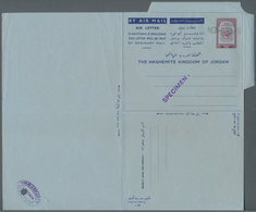 Jordanien: 1953, Aerogramme 25f. With Inverted Perforated "SPECIMEN" And "SPECIMEN -" H/s In Violet - Jordanien