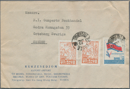 Korea-Nord: 1947/58, Reprints Commercially Used: 1 W. Field Workers Light Blue Horizontal Strip-5 On - Corée Du Nord