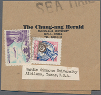 Korea-Süd: 1948/64, Three Franked Wrappers Used Foreign: 50 Ch. Observatory, A Horizontal Strip 6 Ro - Korea (Süd-)