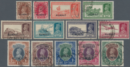 Kuwait: 1939 KGVI. Optd. "KUWAIT", Complete Set Of 13, Used And Cancelled By Different Types Of Kuwa - Koweït