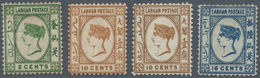 Labuan: 1880-82, Three QV Stamps With Wmk Varieties Plus A 'normal', With 2c. Green Wmk Reversed, 10 - Autres & Non Classés