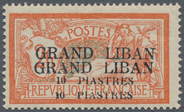 Libanon: 1924, 10pi. On 2fr. Orange/blue, DOUBLE Overprint, Mint O.g. Previously Hinged, Faint Indic - Libanon