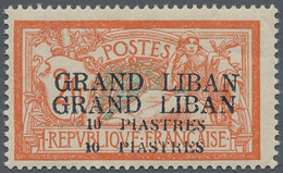 Libanon: 1924, 10pi. On 2fr. Orange/blue, DOUBLE Overprint, Mint O.g. Previously Hinged, Faint Indic - Lebanon