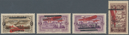 Libanon: 1927, Air Mails Three Values Showing Inverted Overprint, Plus 5 Pia. Violet Double Overprin - Liban