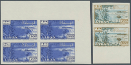 Libanon: 1961, Airmail Stamp 200pia. 'Maameltein Bay' Imperforate PROOF Block Of Four In Ultramarine - Lebanon