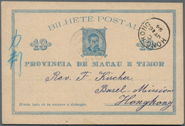 Macau - Ganzsachen: 1894, Card 10 R. Blue (2) Canc. "MACAU 16-JUL 94" Resp. "14-AGO 94"to Basel Miss - Ganzsachen