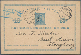 Macau - Ganzsachen: 1894, Card 10 R. Blue Canc. "MACAU 13-OCT 94" To Basel Mission / Hong Kong W. Sa - Ganzsachen
