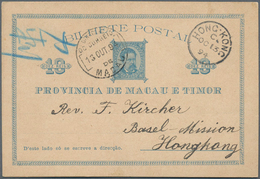 Macau - Ganzsachen: 1894, Card 10 R. Blue Canc. "MACAU 13-OCT 94" To Basel Mission / Hong Kong W. Sa - Postal Stationery