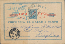 Macau - Ganzsachen: 1896, Card 2 Avos PROVISORIO/10 R. Blue (2) Canc. "MACAU 12-SEP. 95" Resp. "4-SE - Ganzsachen