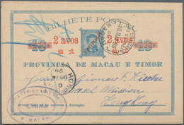 Macau - Ganzsachen: 1896, Card 2 Avos PROVISORIO/10 R. Blue Canc. "MACAU 16-MAR 96" To Basel Mission - Ganzsachen