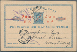 Macau - Ganzsachen: 1896, Card 2 Avos PROVISORIO/10 R. Blue Canc. "MACAU 28-JUL 96" To Basel Mission - Ganzsachen